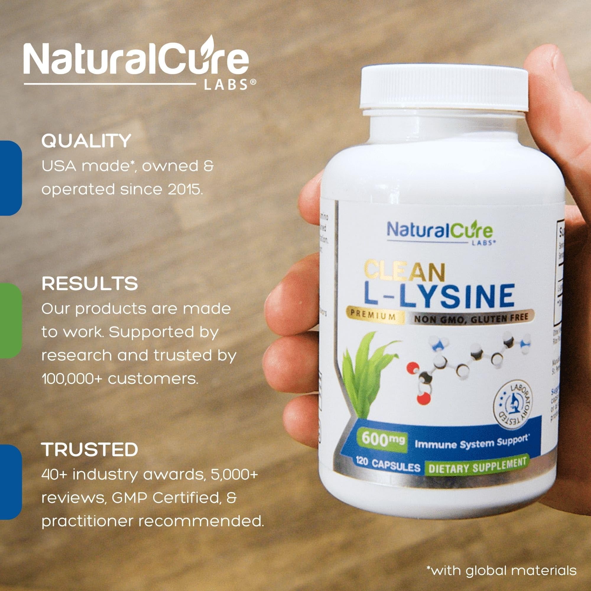Natural Cure Labs L-Lysine 600 mg – boîte compacte prête à ranger.