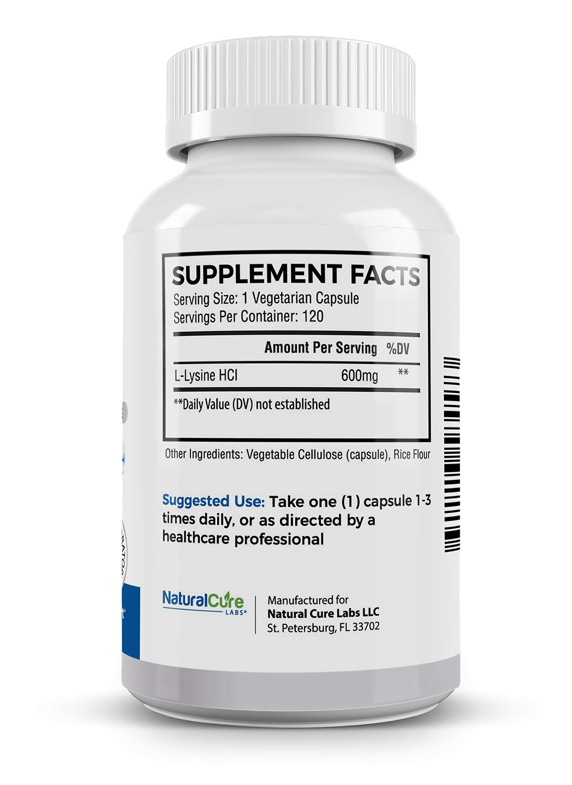 Natural Cure Labs L-Lysine 600 mg – soutien pour un régime vegan.