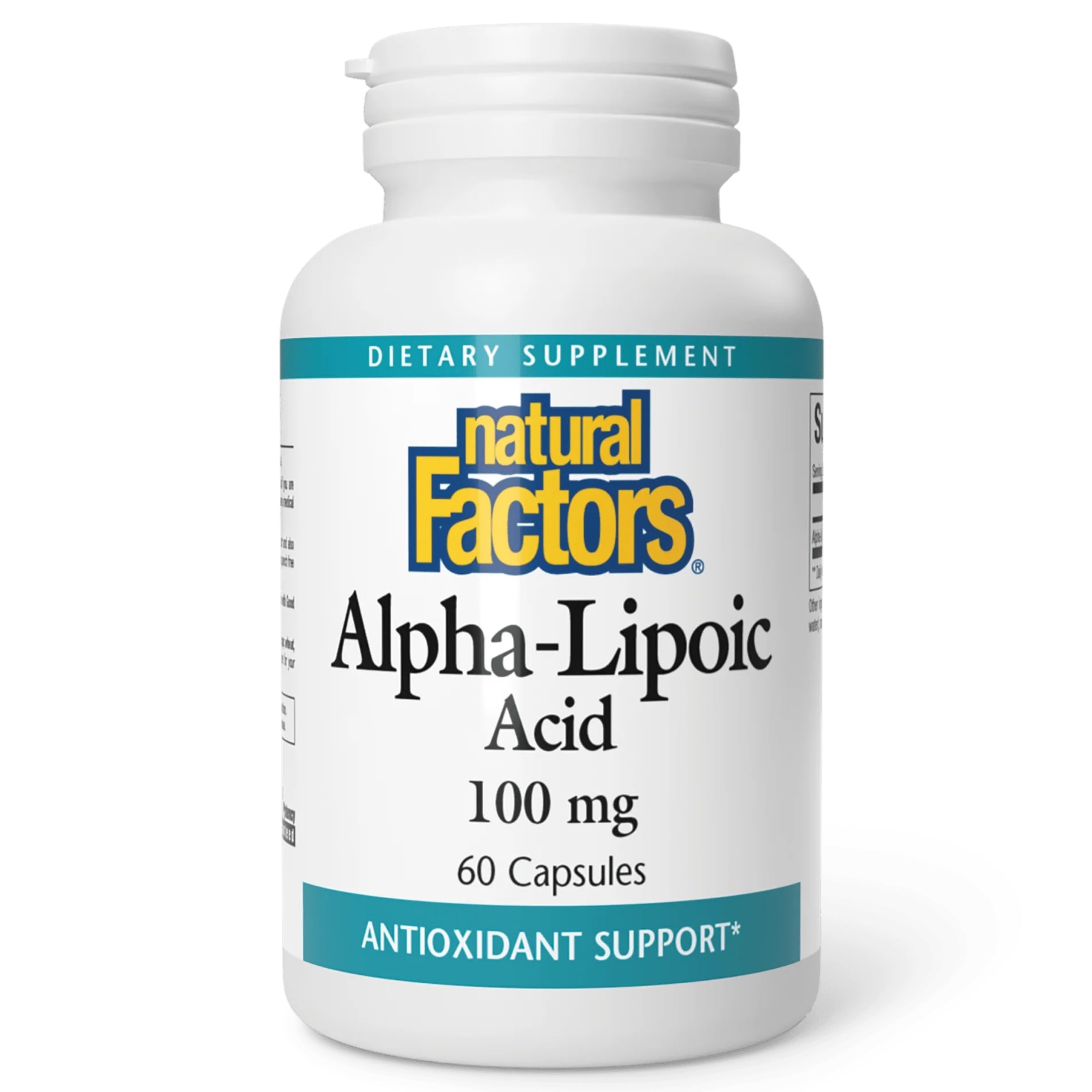Natural Factors Acide alpha-lipoïque 100 mg, boîte 60 gélules, soutien antioxydant potentiel.