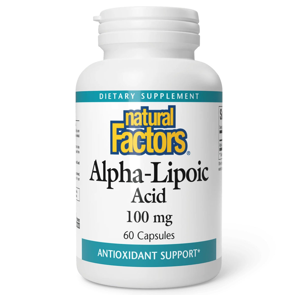 Natural Factors Acide alpha-lipoïque 100 mg, boîte 60 gélules, soutien antioxydant potentiel.