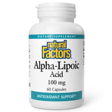 Natural Factors Acide alpha-lipoïque 100 mg, boîte 60 gélules, soutien antioxydant potentiel.