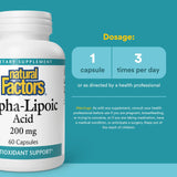 Natural Factors acide alpha-lipoïque 200 mg – capsules, soutien antioxydant lors des repas.