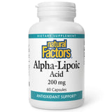 Natural Factors acide alpha-lipoïque 200 mg – emballage et soutien antioxydant quotidien.