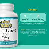 Natural Factors Acide alpha-lipoïque 200 mg – étiquette claire, sans OGMs