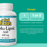 Natural Factors acide alpha-lipoïque – etiquette, informations claires sur les ingrédients.