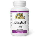 Natural Factors acide folique 1 mg - bouteille pratique pour une utilisation quotidienne