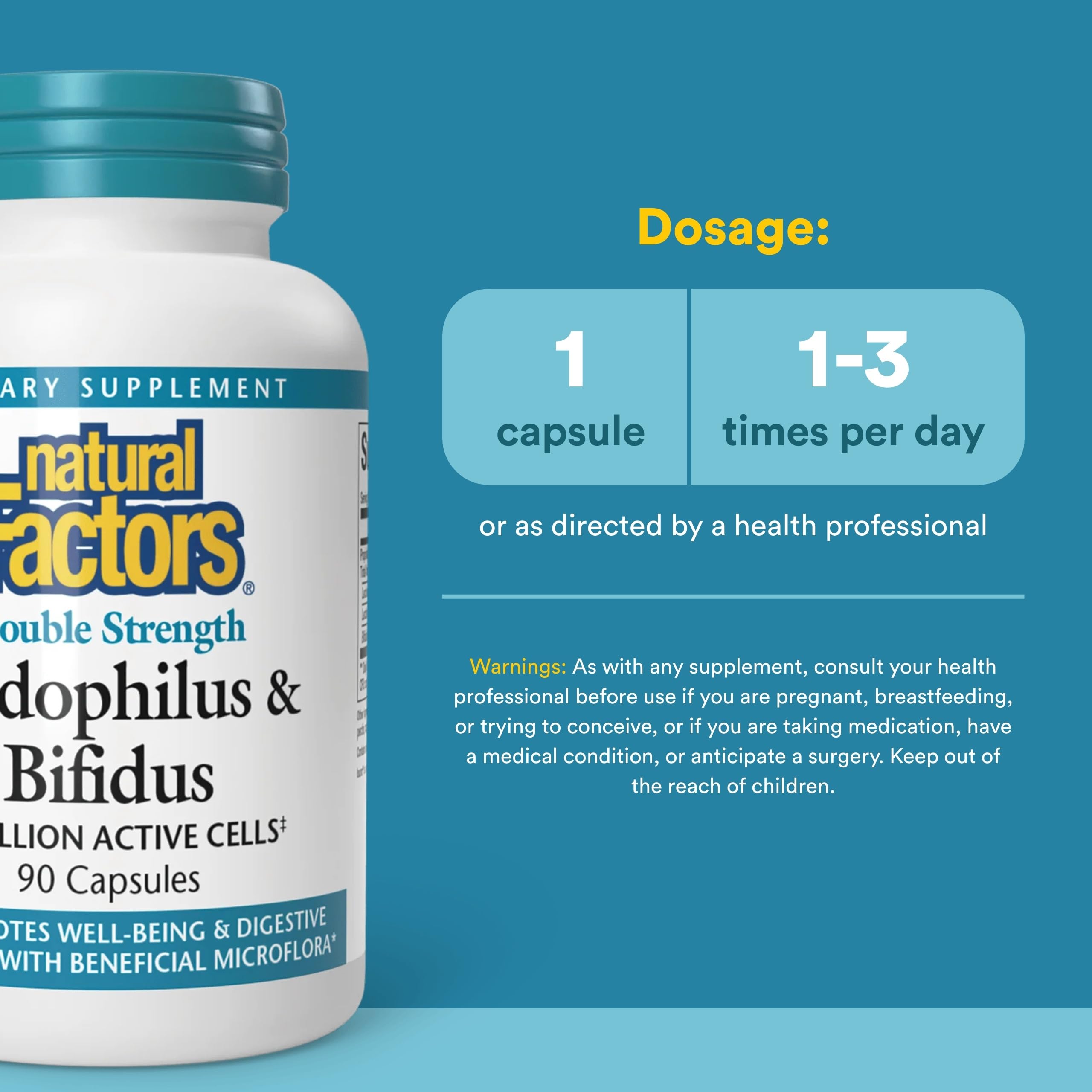 Capsules visibles Natural Factors Acidophilus & Bifidus prêtes à l’emploi