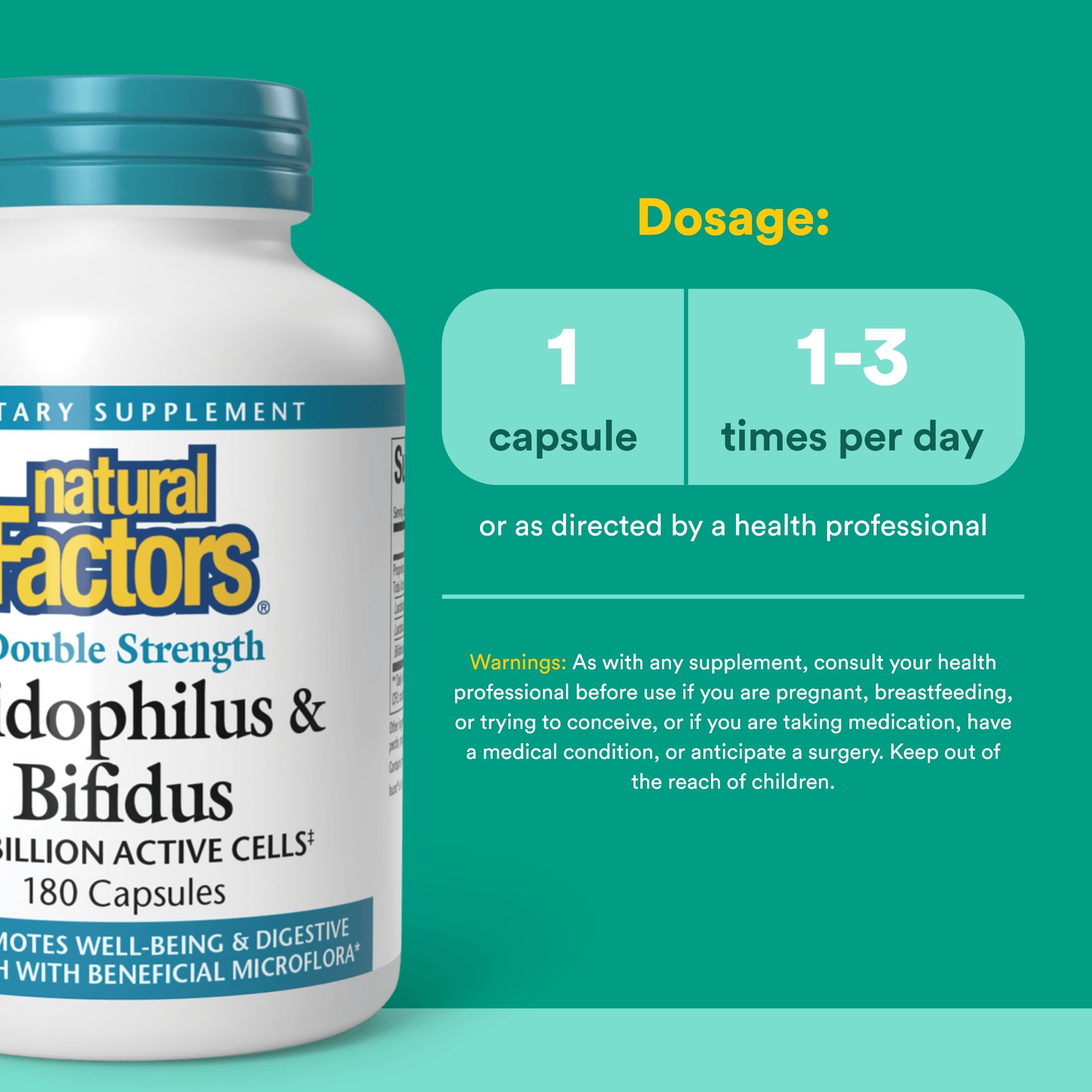 Natural Factors Acidophilus Bifidus Double Strength - gélules visibles et faciles à prendre
