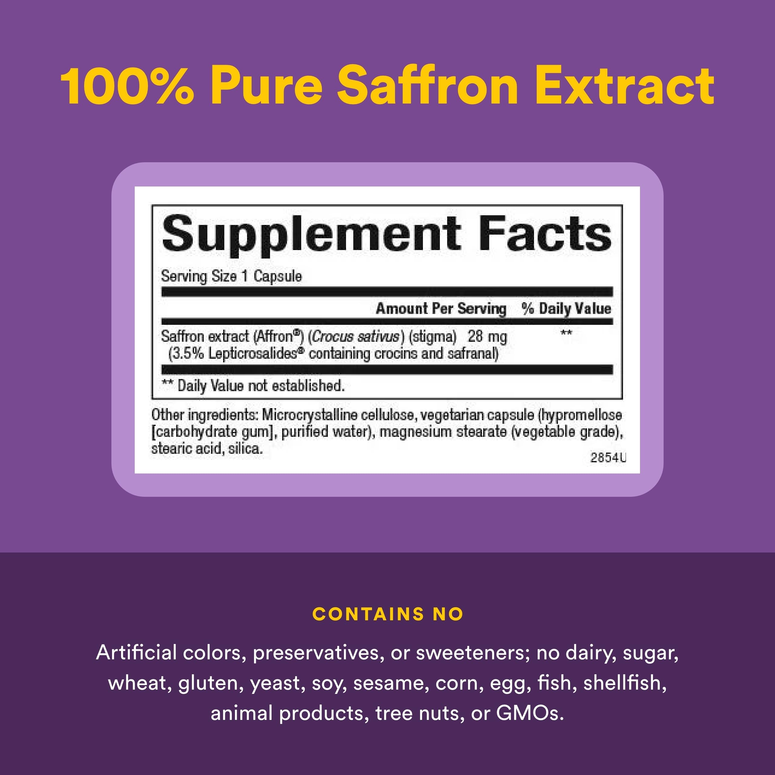 Natural Factors Affron safran, emballage et recto de l'étiquette.