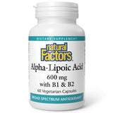 Natural Factors Alpha-Lipoïque B6, bouteille 60 gélules, soutien antioxydant potentiel.