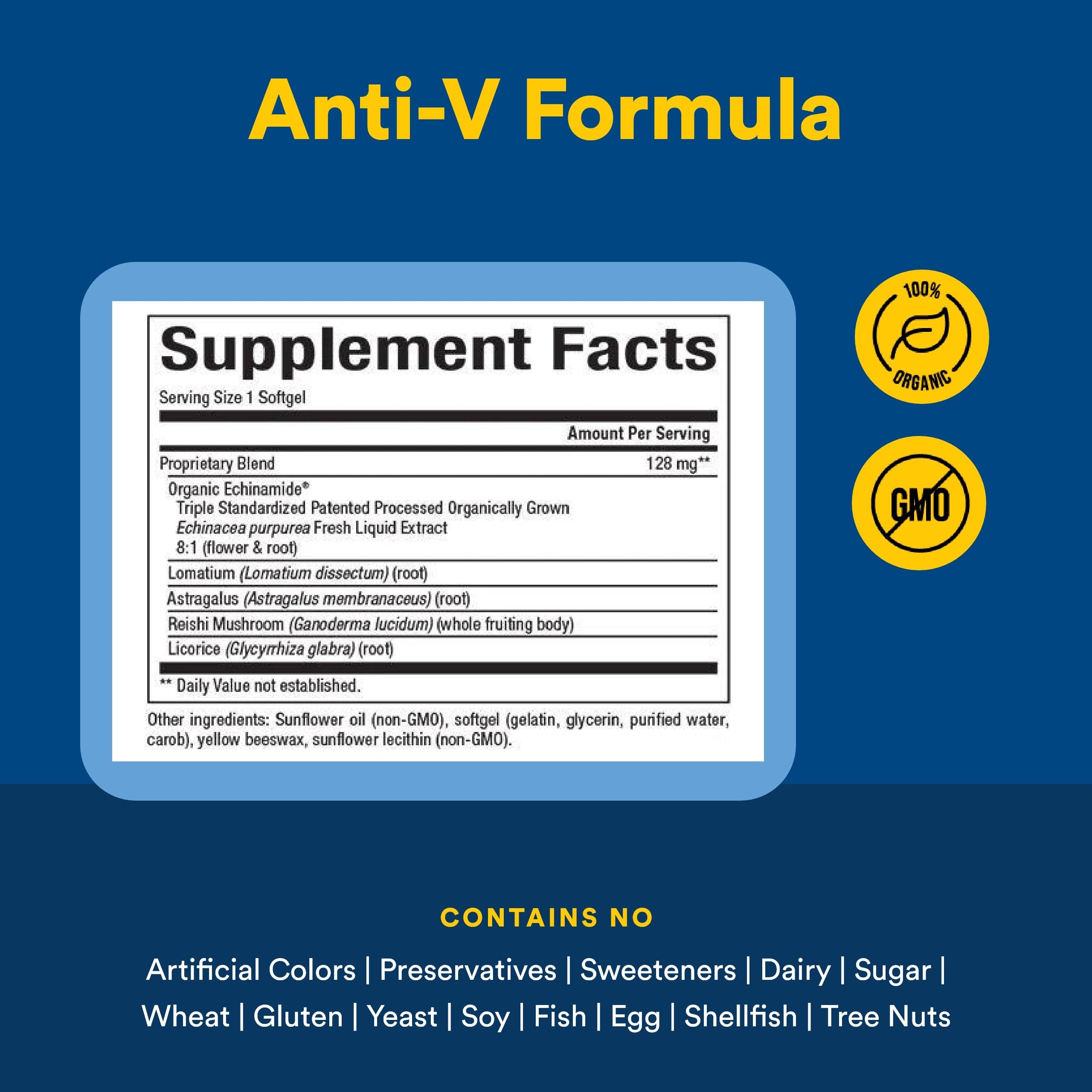 Natural Factors Anti-V Formula: gélules en zoom, détails de dosage