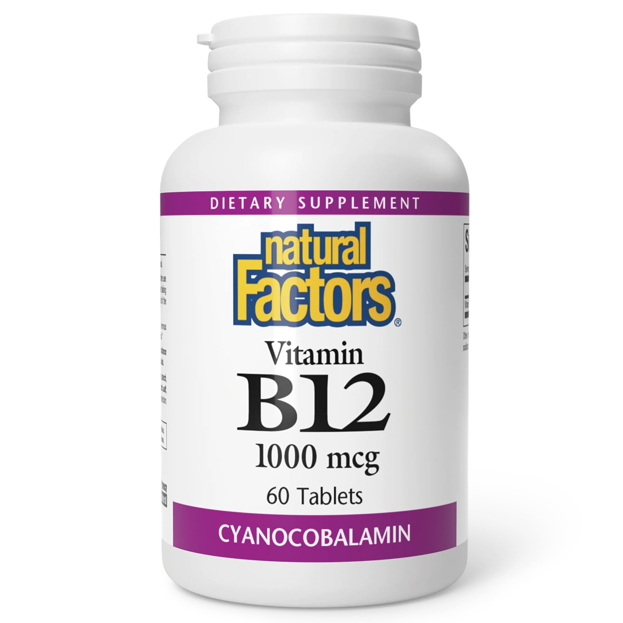 Bouteille Natural Factors B12 1000 µg – soutien potentiel d’énergie.