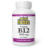 Bouteille Natural Factors B12 1000 µg – soutien potentiel d’énergie.