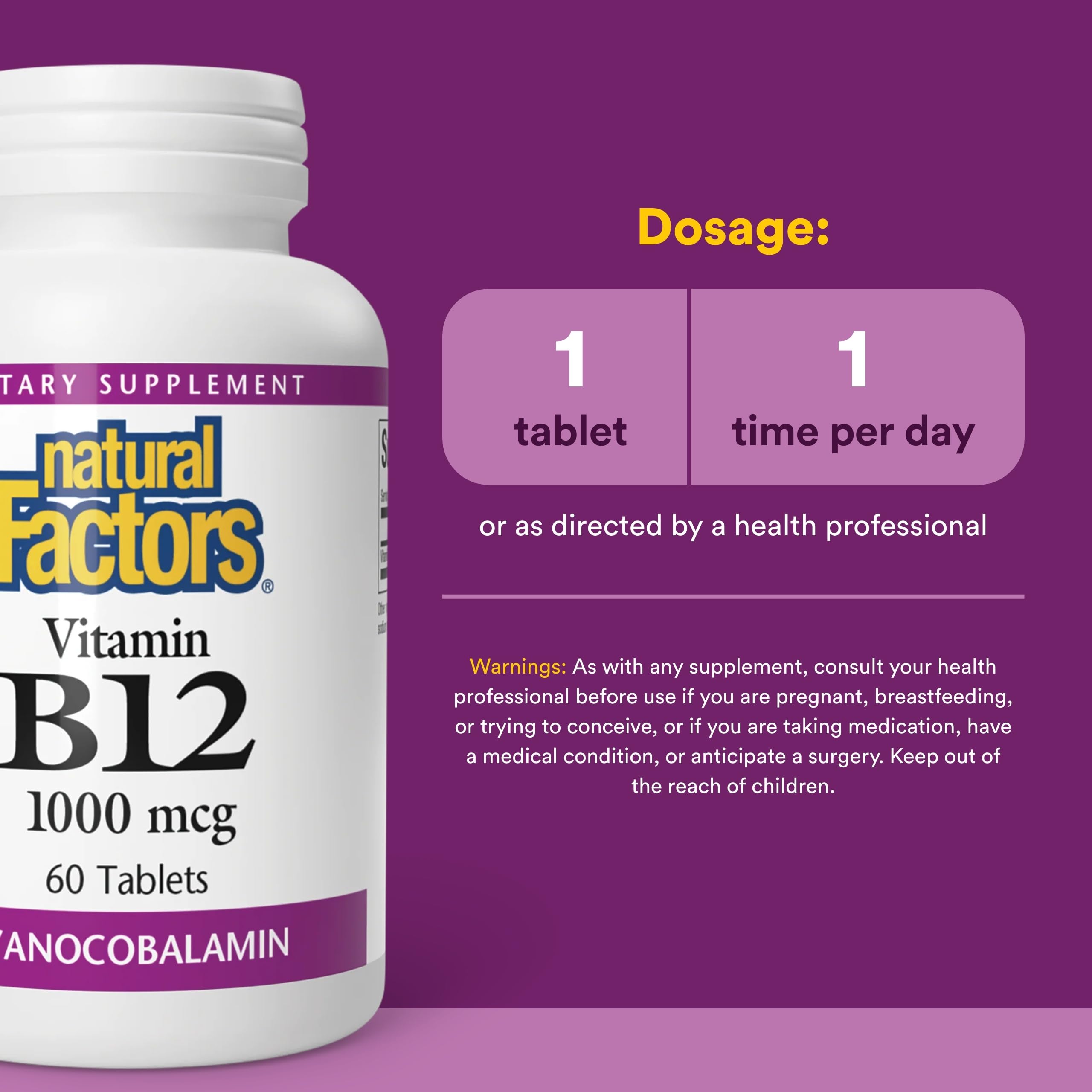 Certifications tierces pour Natural Factors B12 1000 µg – pureté et traçabilité.