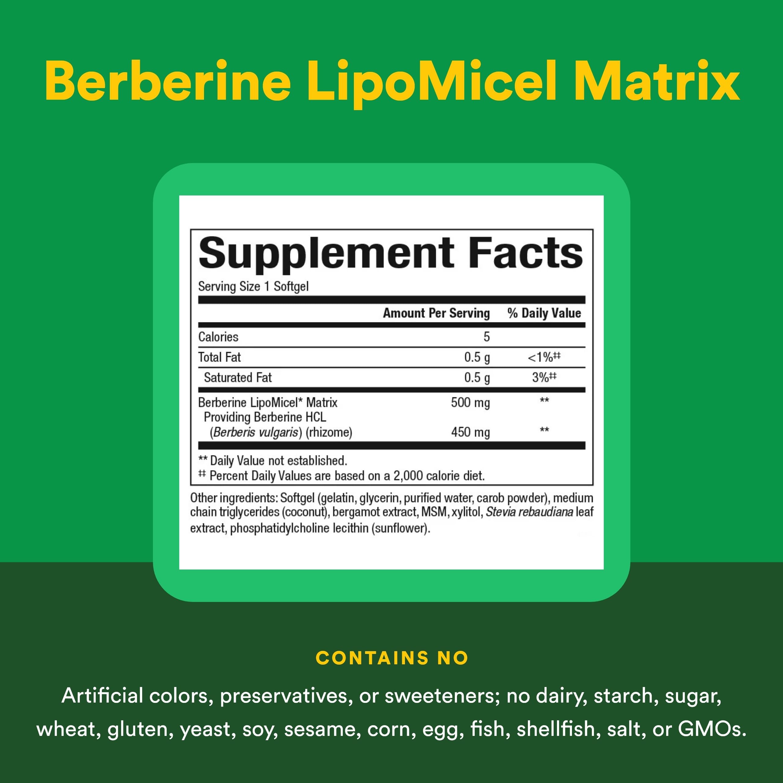 Gros plan sur une gélule Natural Factors Berberine prête à avaler.