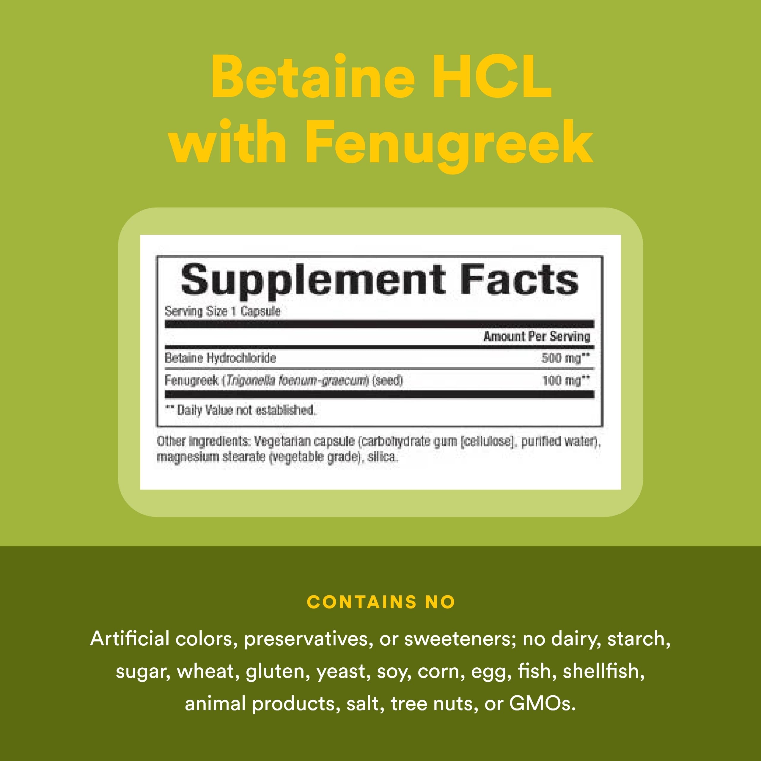 Natural Factors Betaine HCL 500 mg – boîte prête à être consommée lors des repas