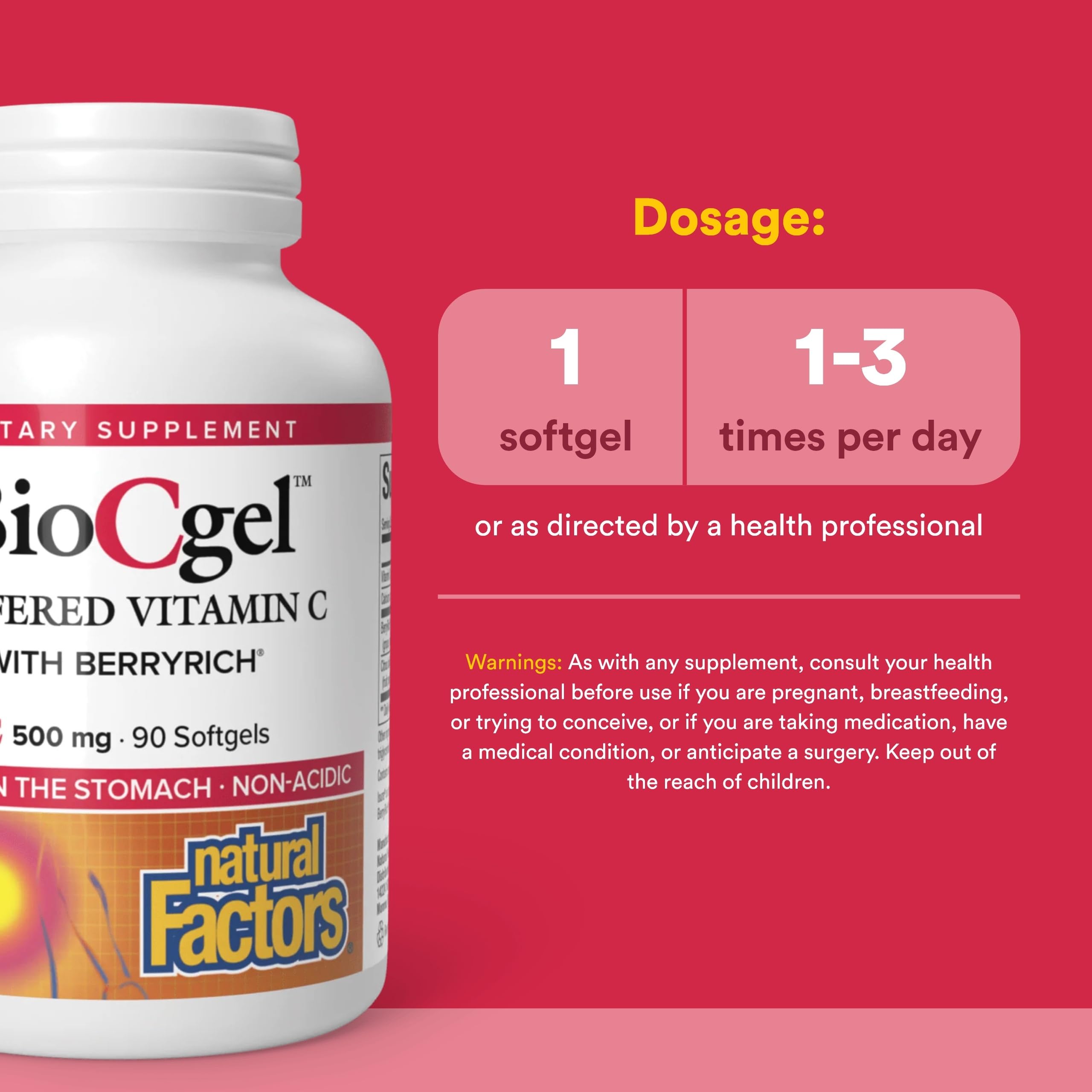 Natural Factors BioCgel Vitamine C BerryRich – gélules douces adaptées à une prise en douceur.