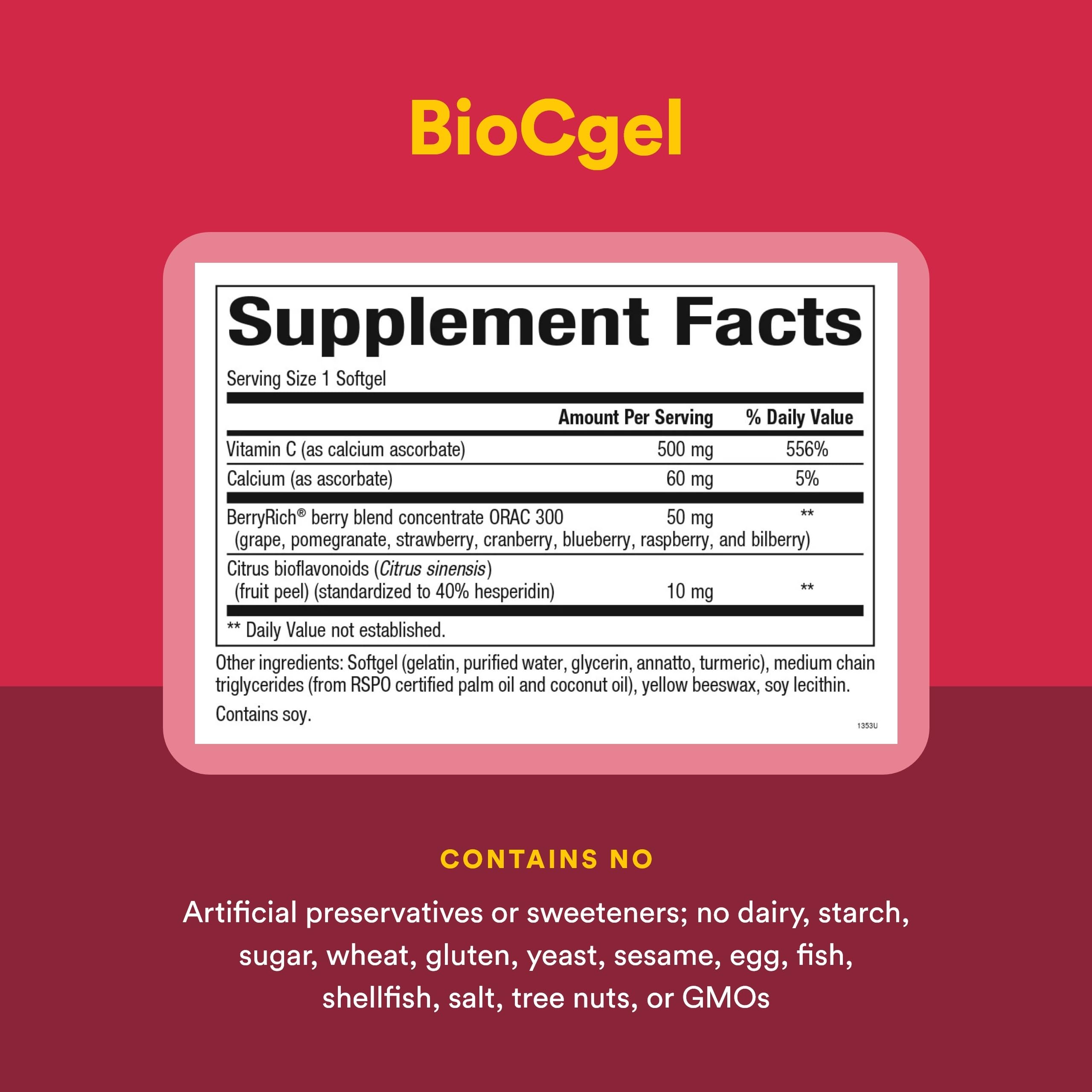 Natural Factors BioCgel Vitamine C BerryRich – mélange BerryRich de fruits entiers pour des antioxydants naturels.