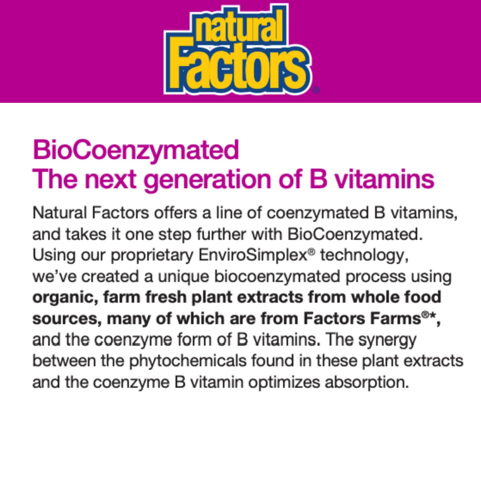 Natural Factors Biocoenzymated Methylfolate étiquette — informations claires sur le produit.
