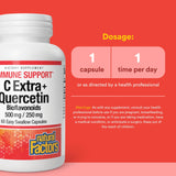 Natural Factors C Extra + Quercétine étiquette montrant Isura et contrôle qualité.