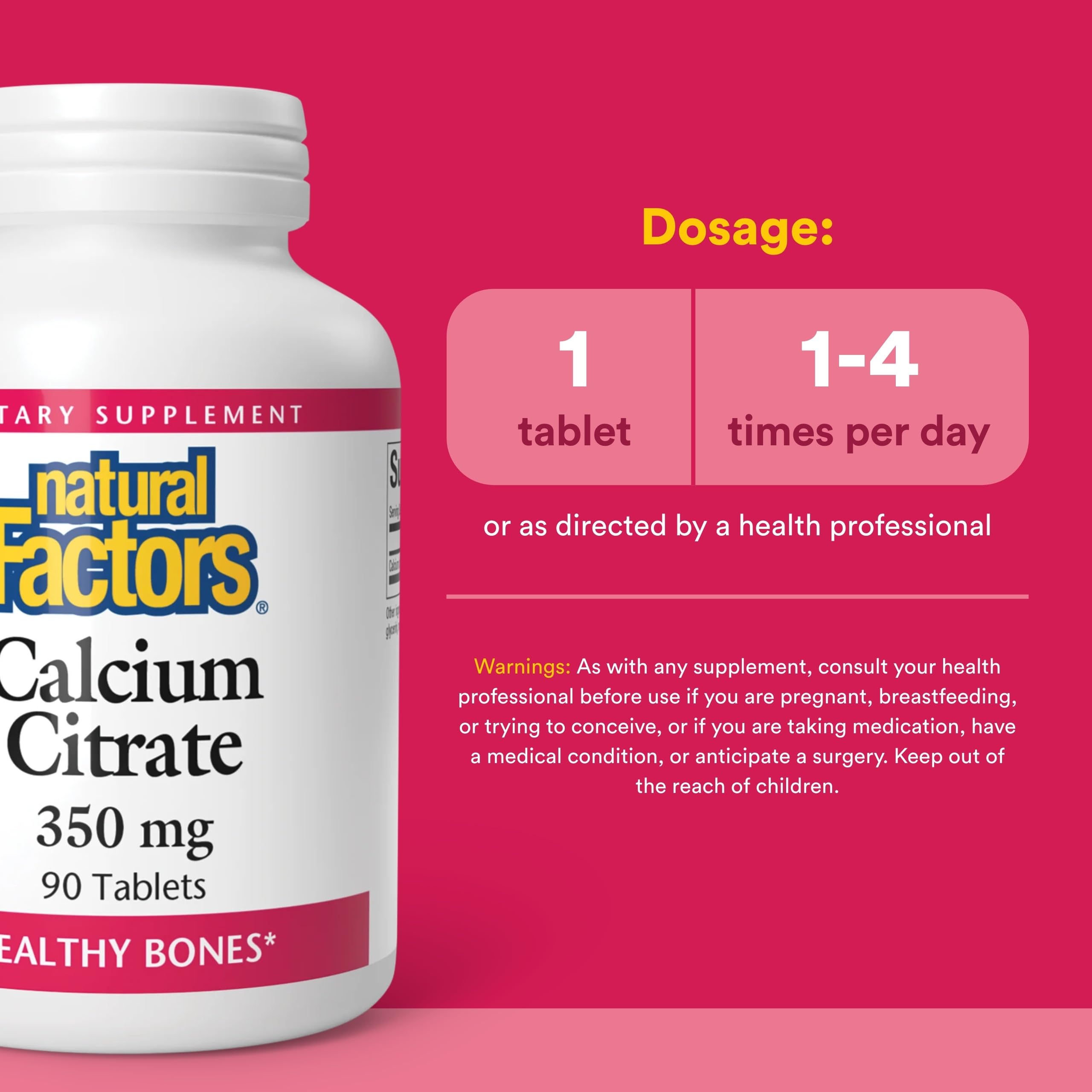 Natural Factors Calcium Citrate – étiquette certifiée biologique et non-OGM, production locale.