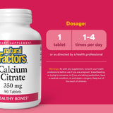 Natural Factors Calcium Citrate – étiquette certifiée biologique et non-OGM, production locale.