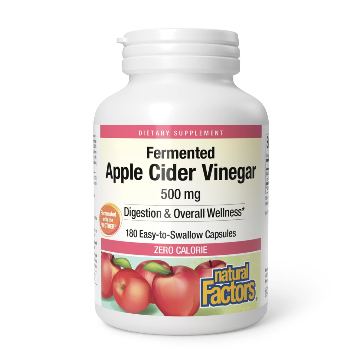 Natural Factors capsule de vinaigre de cidre, bouteille visible, soutien potentiel à la digestion.