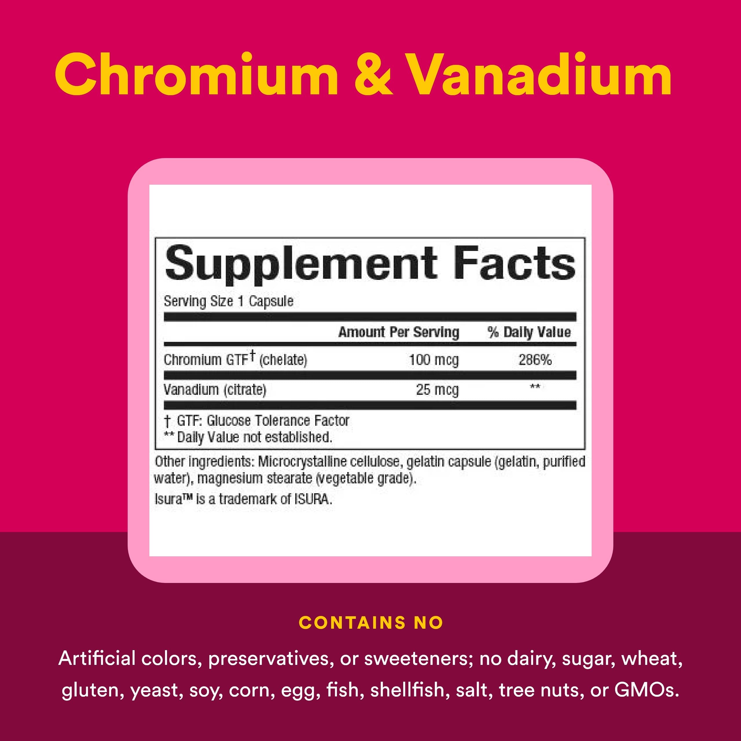 Natural Factors Chromium et Vanadium 125 mcg — emballage: produit vérifié et pur.