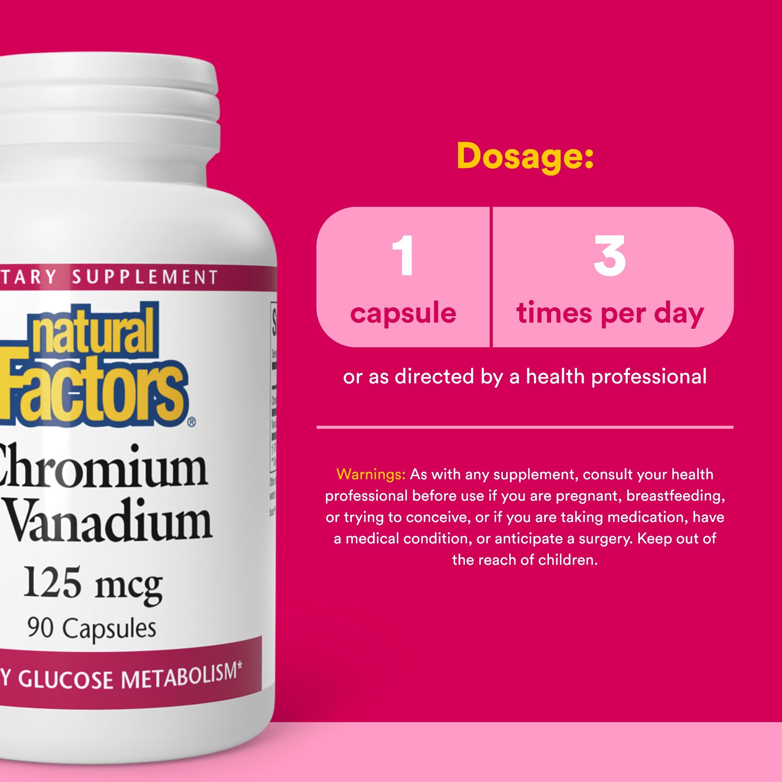 Natural Factors Chromium et Vanadium 125 mcg — étiquette: information claire et transparence.