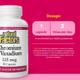 Natural Factors Chromium et Vanadium 125 mcg — étiquette: information claire et transparence.