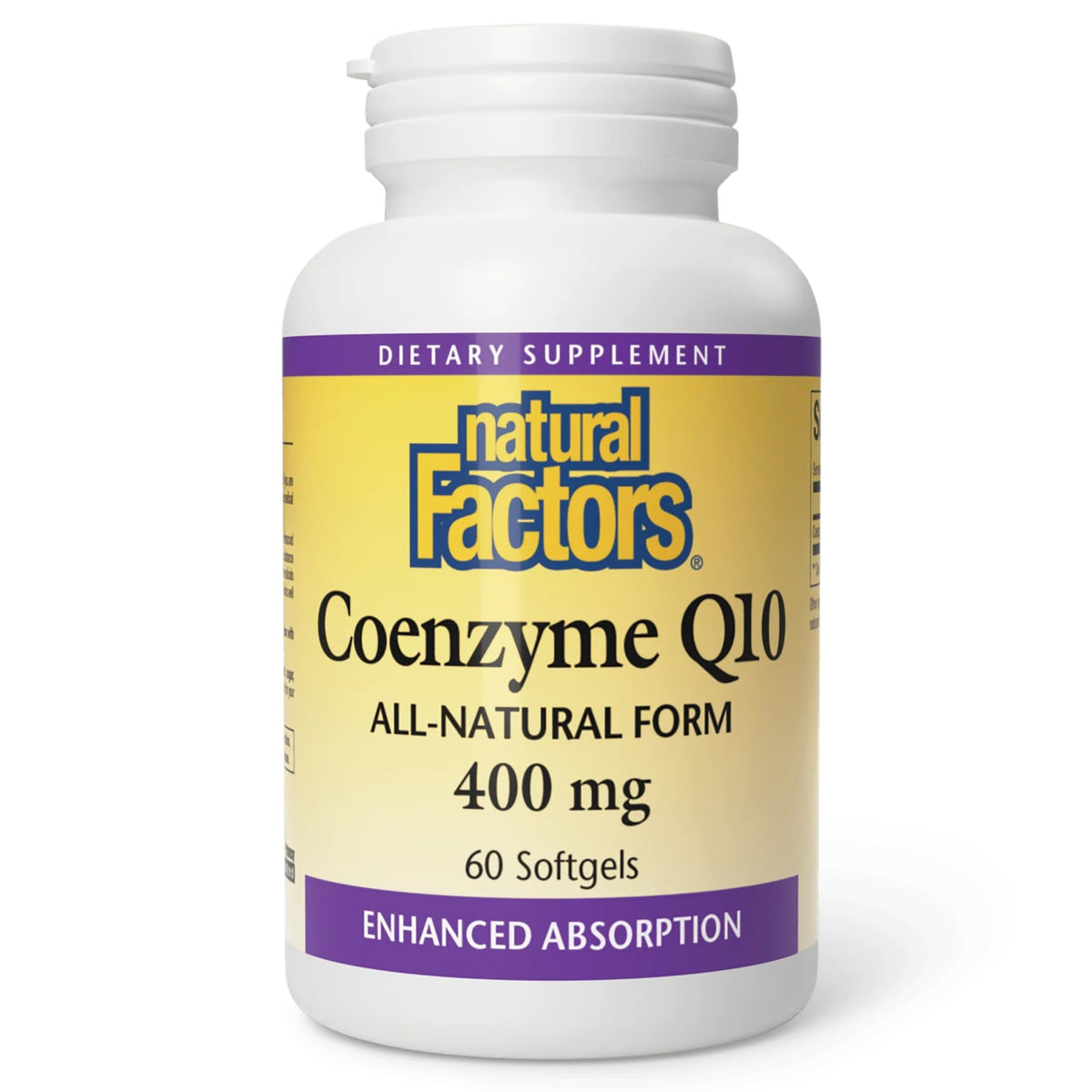 Natural Factors Coenzyme Q10: bouteille de 60 capsules molles favorisant l’absorption et énergie.
