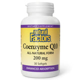 Natural Factors Coenzyme Q10 dans sa bouteille prête pour l'énergie quotidienne.