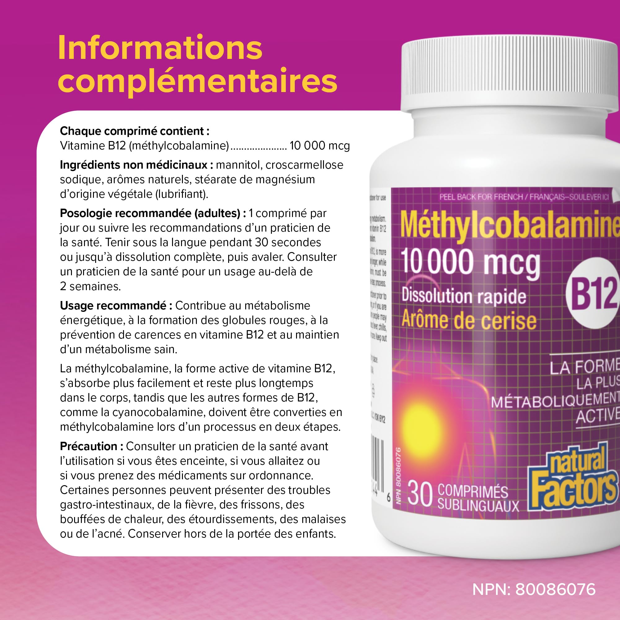 Natural Factors comprimés à mâcher — formulation prête à l’emploi et dissolution facilitée.