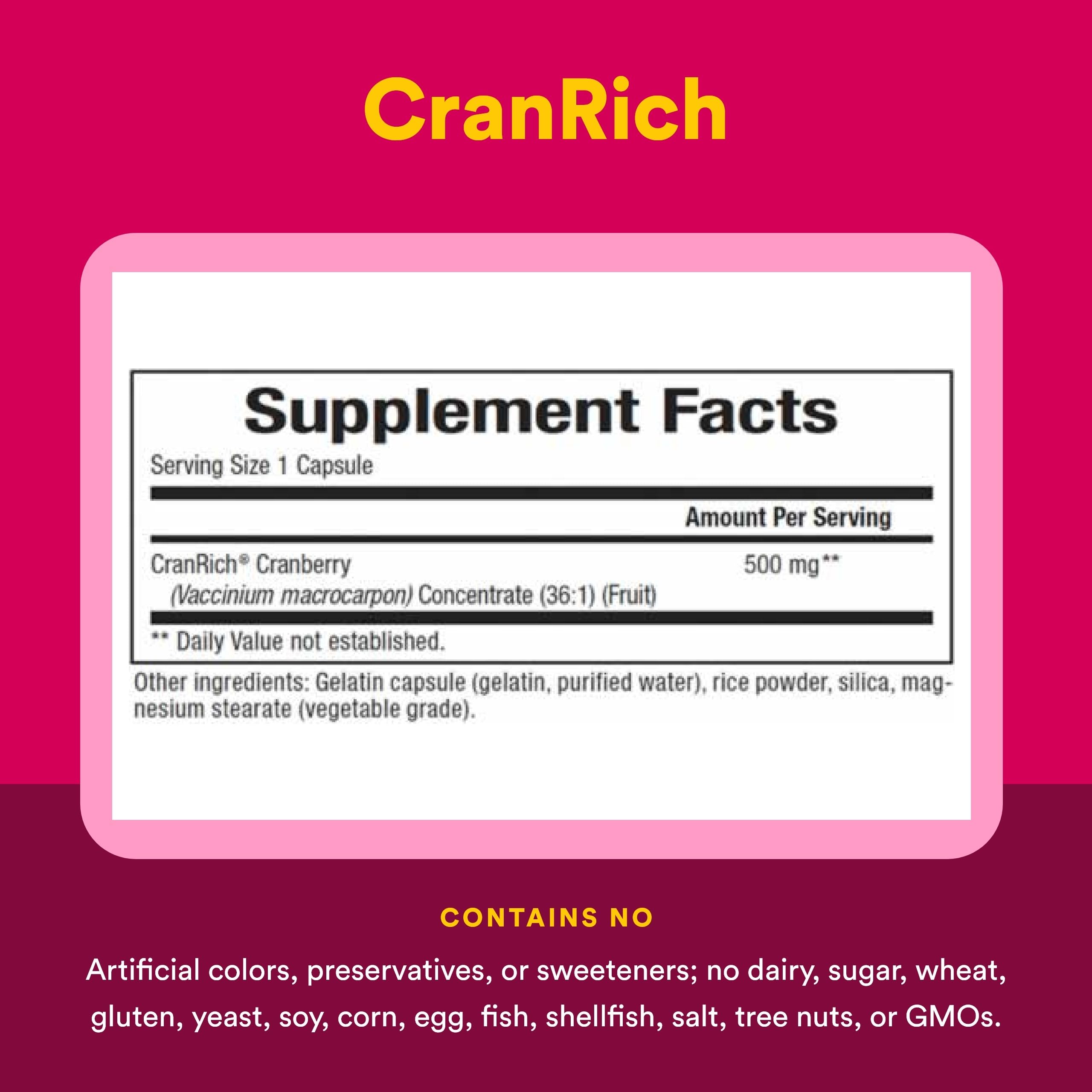 Natural Factors CranRich: extrait de canneberge en détail, arôme neutre et antioxydant potentiel.