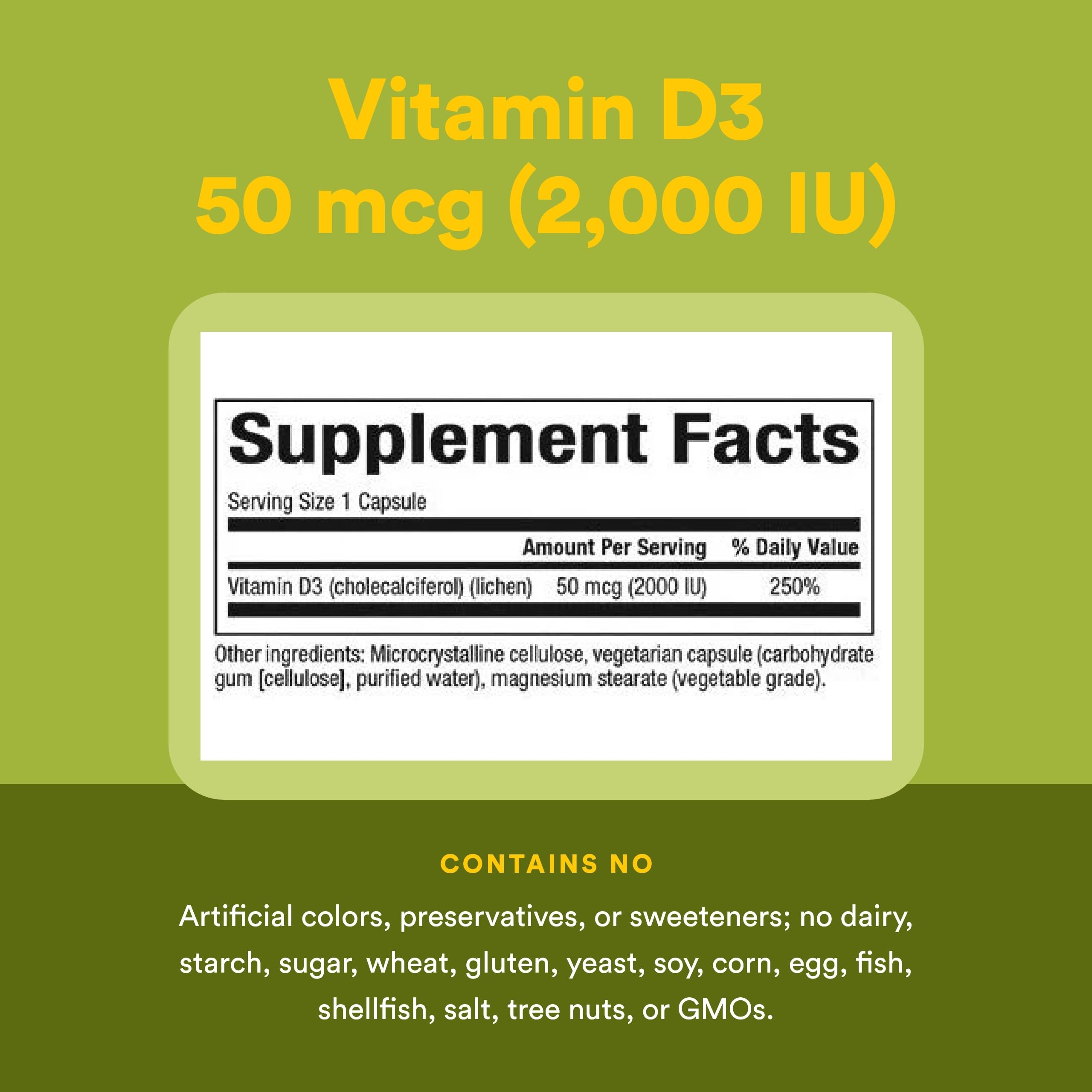 Emballage sans gluten et sans lactose — Natural Factors D3 2000 IU