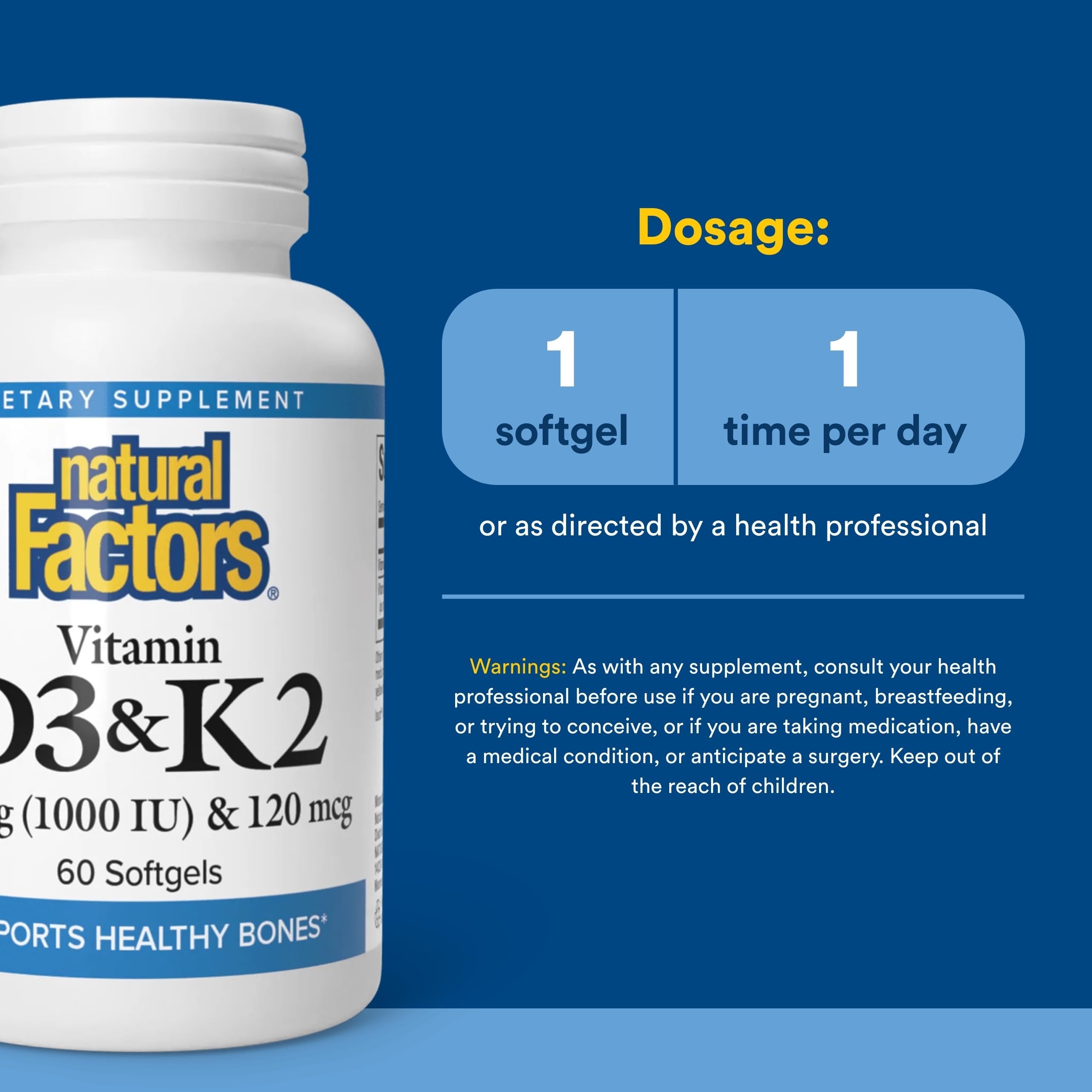 Étiquette du produit Natural Factors D3-K2, informations claires