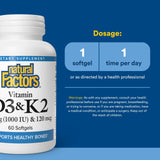 Étiquette du produit Natural Factors D3-K2, informations claires