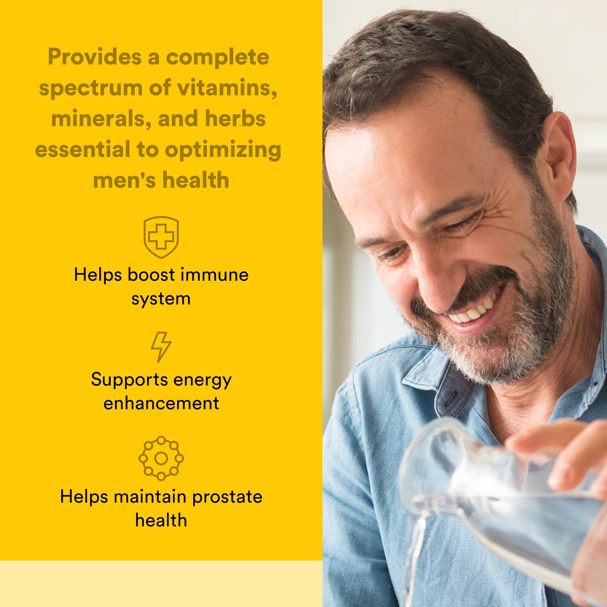 Natural Factors Dr. Murray Multistart Homme, pack, dosage quotidien illustré.