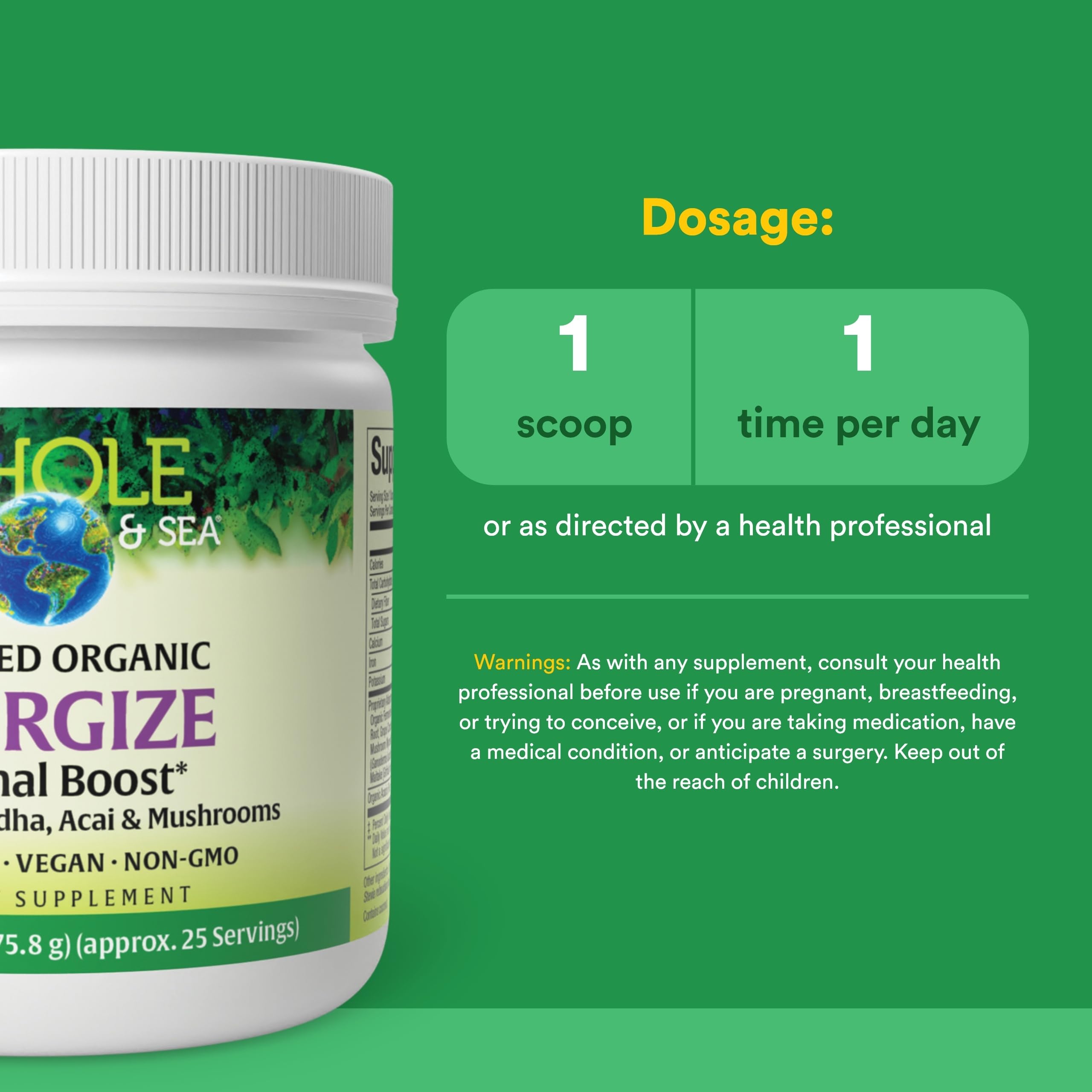 Natural Factors Energize Adrenal Boost, mélange de baies biologiques pour goût fruité et énergie.