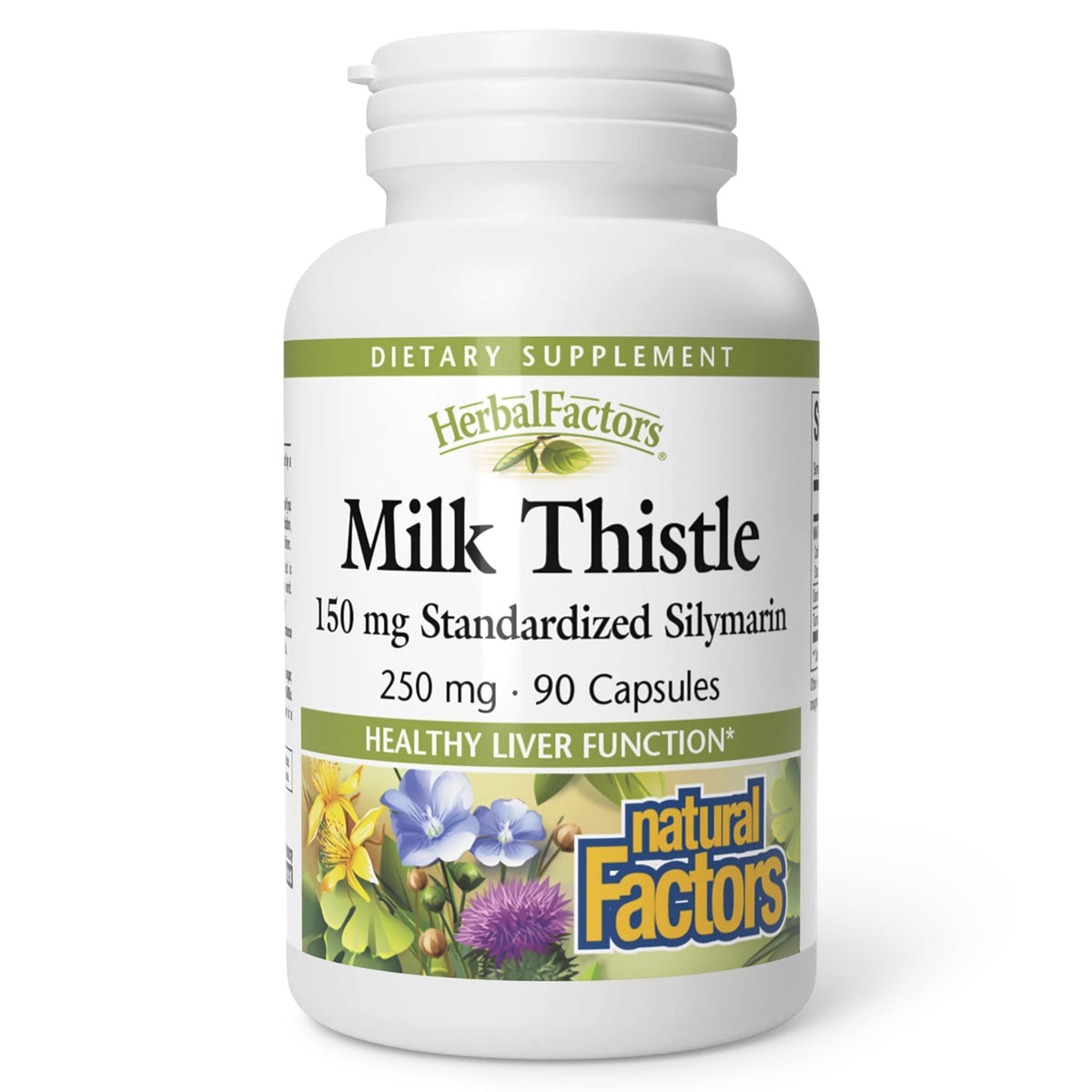 Natural Factors Extrait chardon-Marie 250 mg, bouteille de 90 capsules, soutien potentiel du foie.