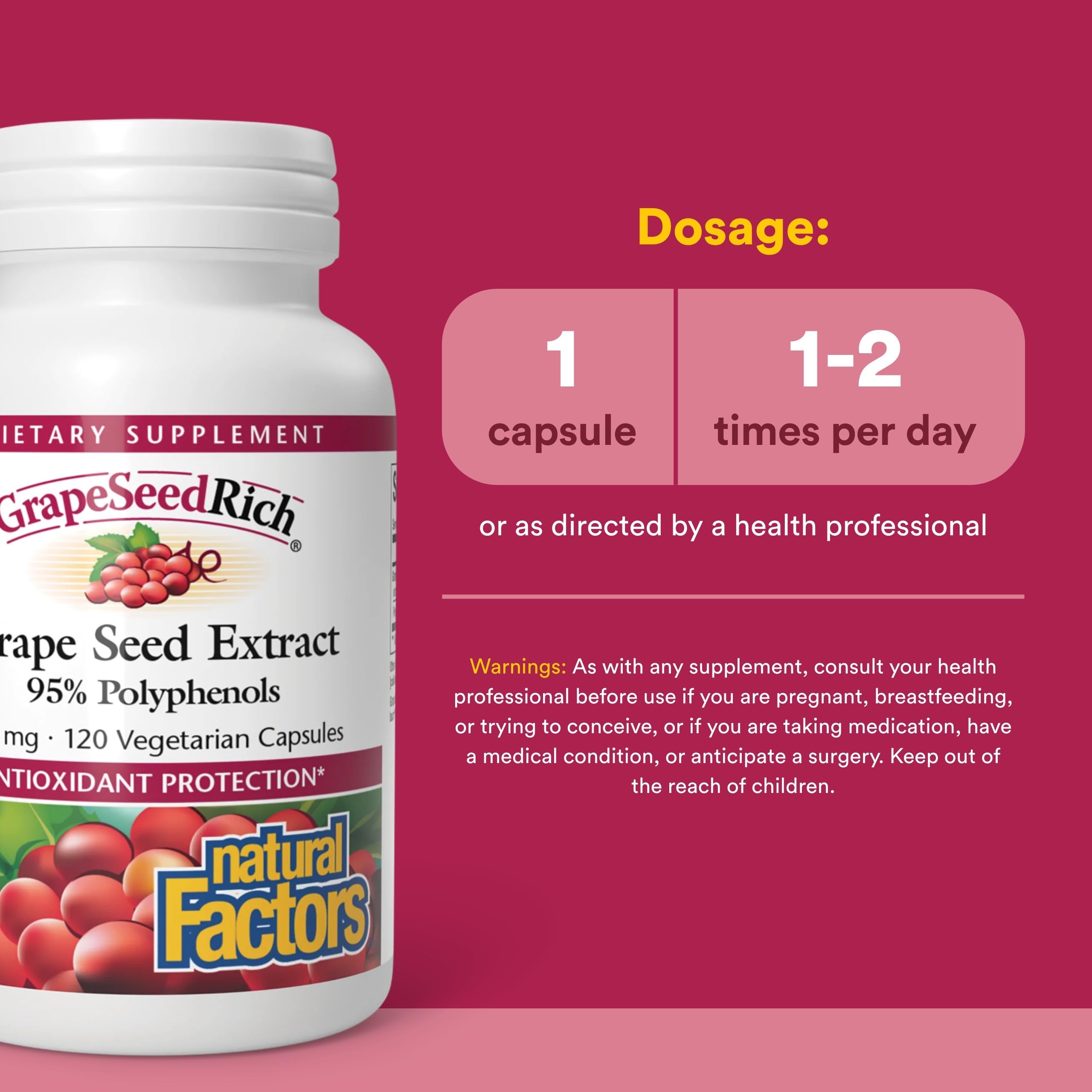 Natural Factors capsules, riches en polyphénols pour soutenir la protection cellulaire.