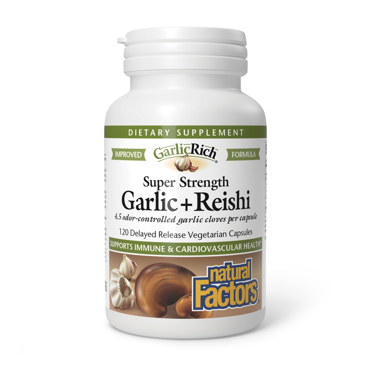 Natural Factors GarlicRich – bouteille vue de face, prise quotidienne facilitée.