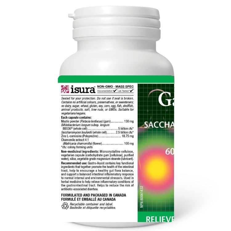 Capsules Gastro-Assist Natural Factors, format pratique pour ingestion quotidienne.