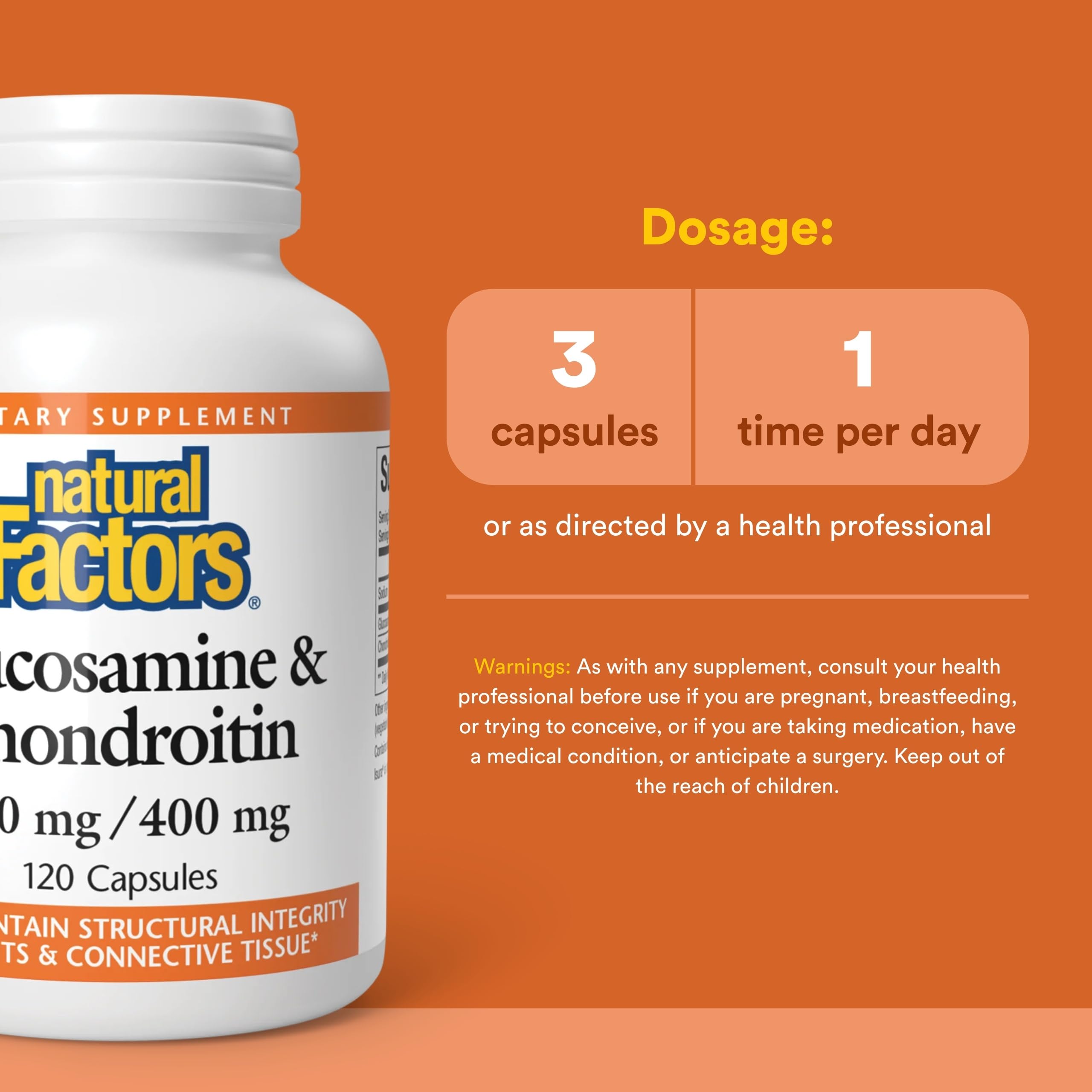 Natural Factors Glucosamine-Chondroitin — gélules visibles, soutien doux des articulations.