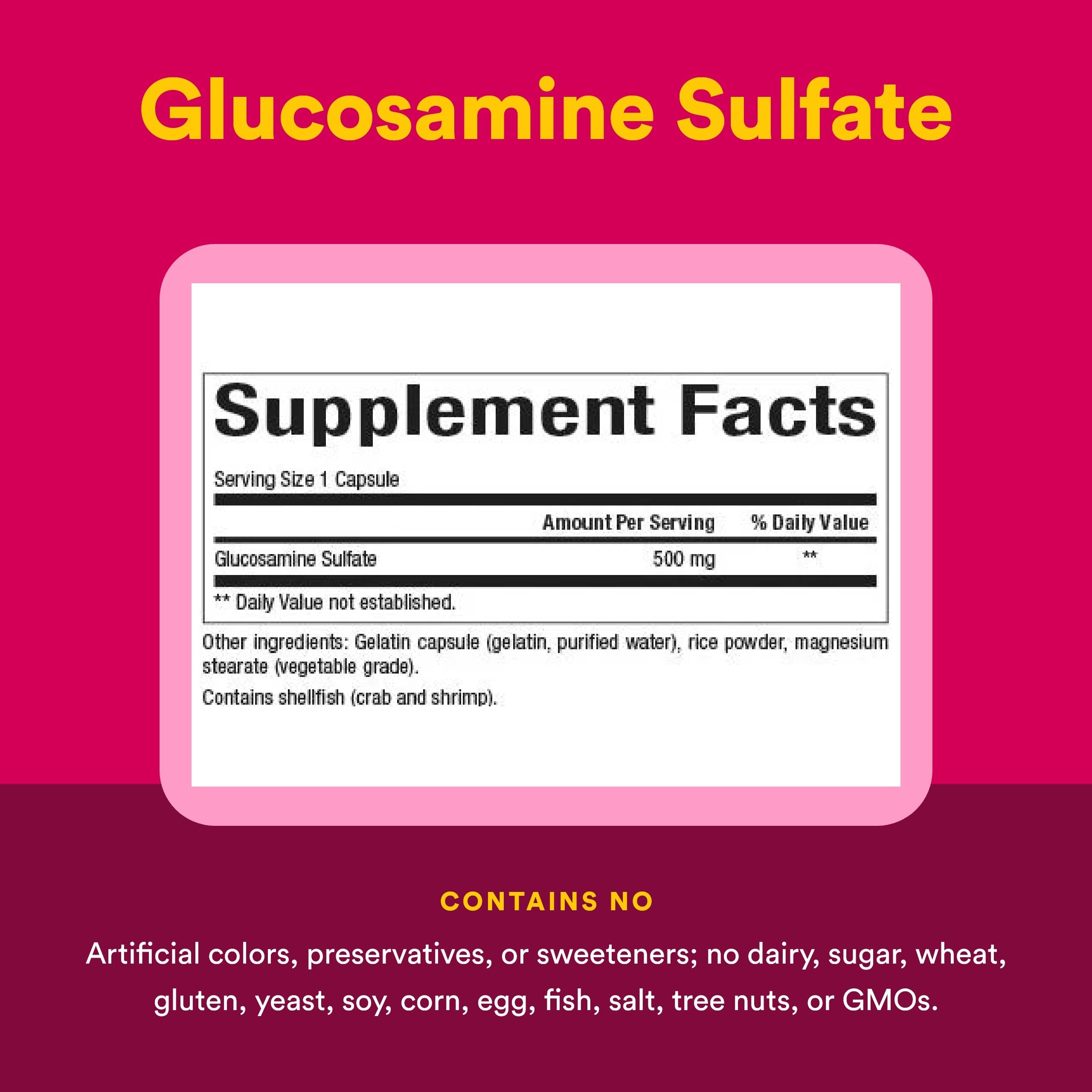 Emballage extérieur Natural Factors Glucosamine Sulfate avec posologie suggérée.
