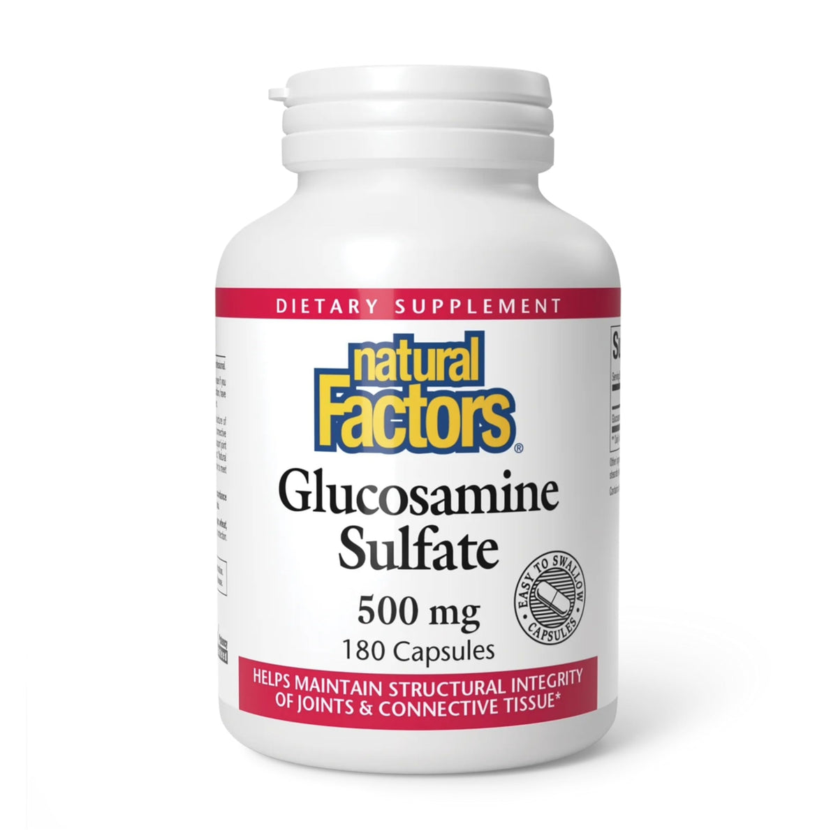 Natural Factors Glucosamine Sulfate gélule en gros plan pour mobilité potentielle.