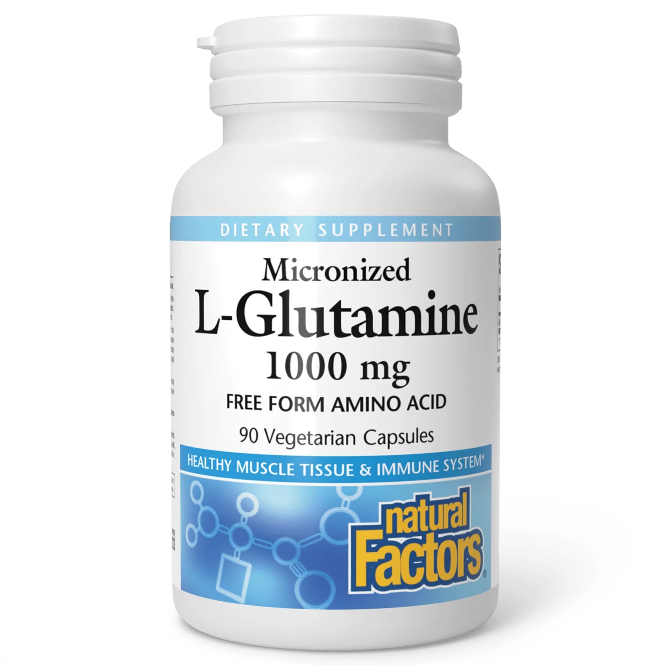 Natural Factors L-Glutamine micronisée, bouteille prête à l'emploi.