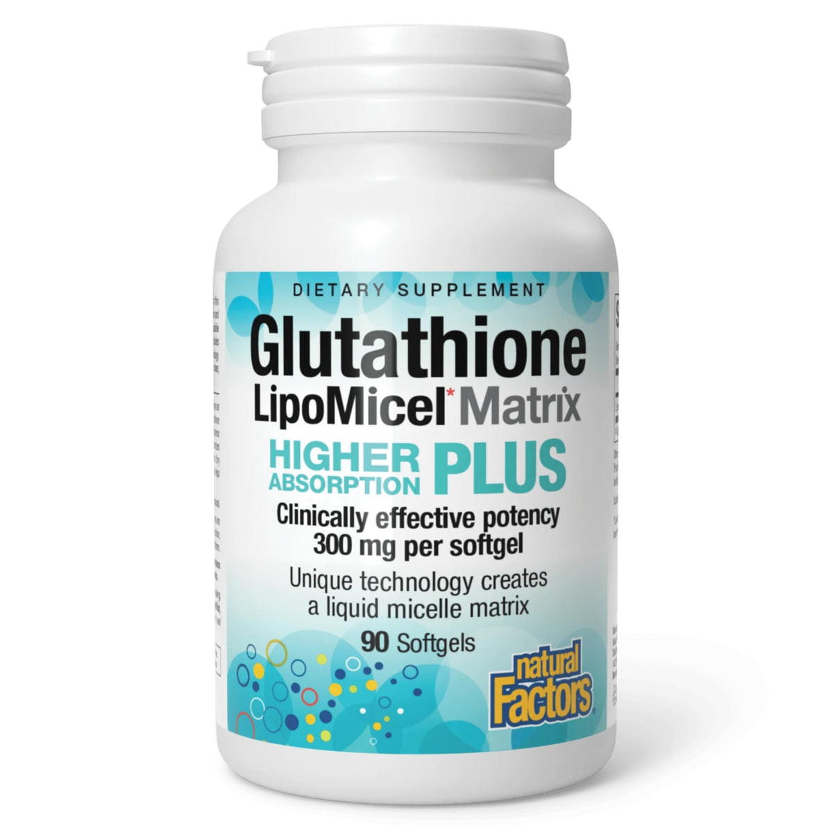 Natural Factors Lipomicel Glutathione en bouteille – facilité d'utilisation et antioxydant puissant.