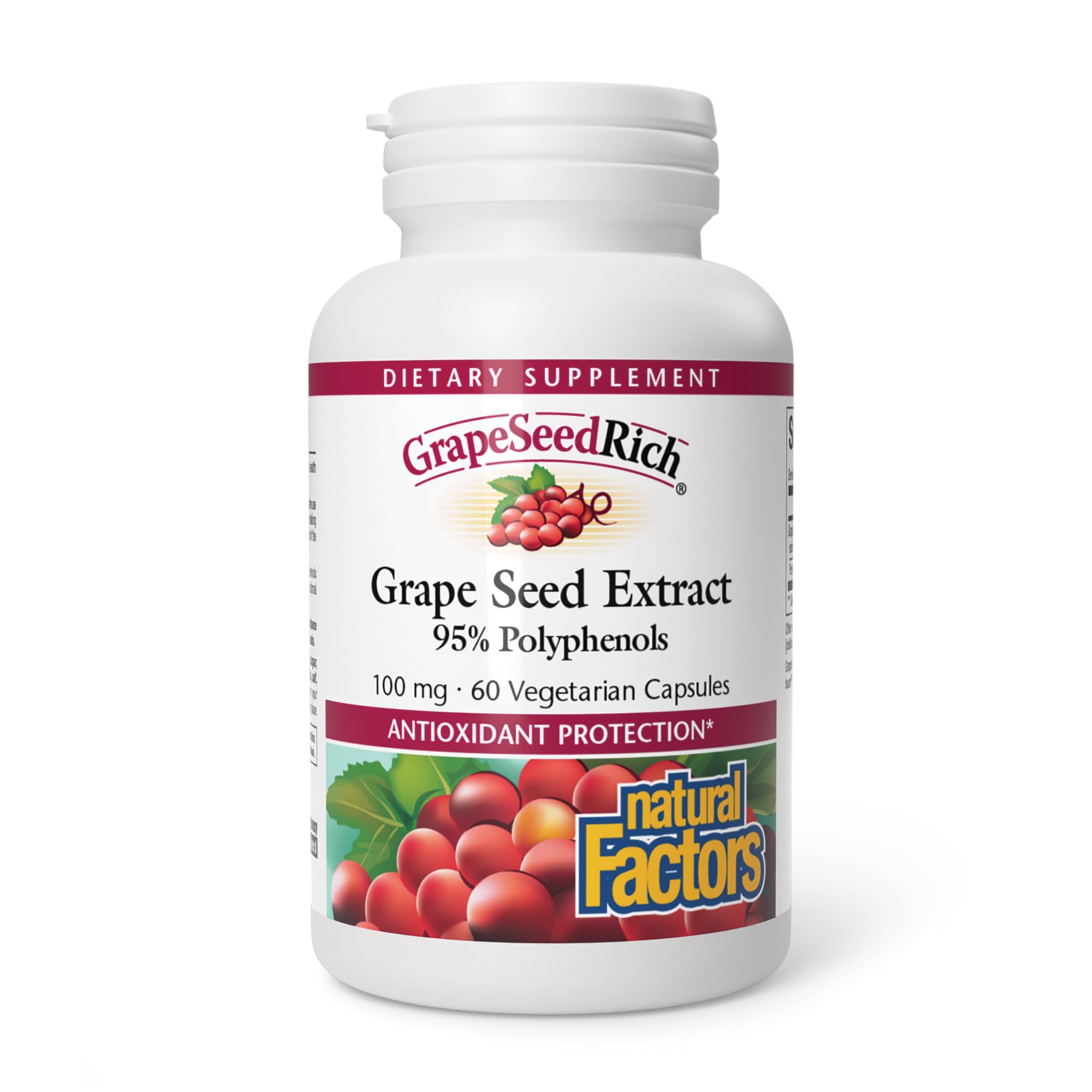 Natural Factors GrapseedRich bouteille-capsules : soutien antioxydant grâce à des capsules végétariennes faciles à avaler.