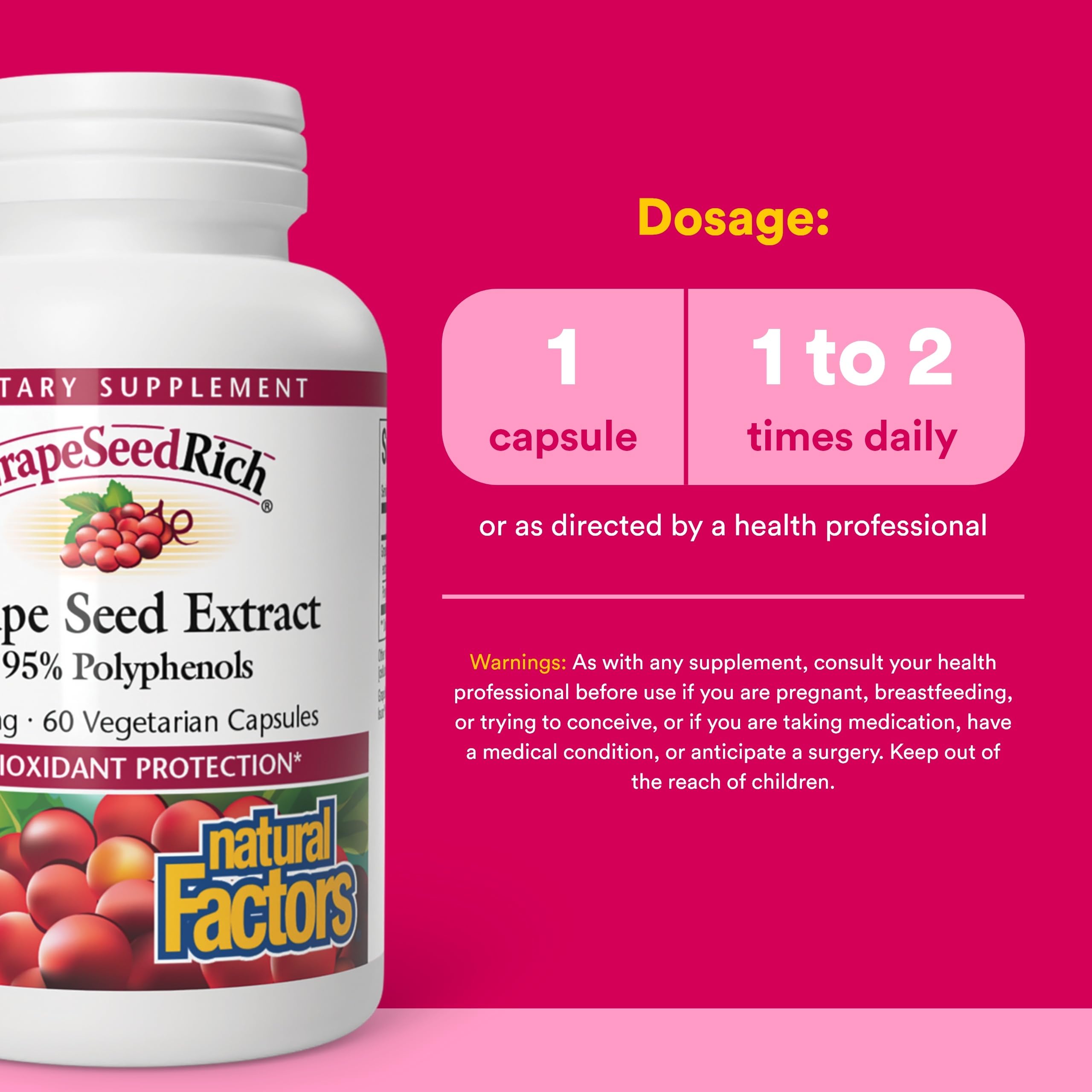 Natural Factors GrapseedRich capsules-dans-bocal: capsules faciles à avaler et pratiques au quotidien.